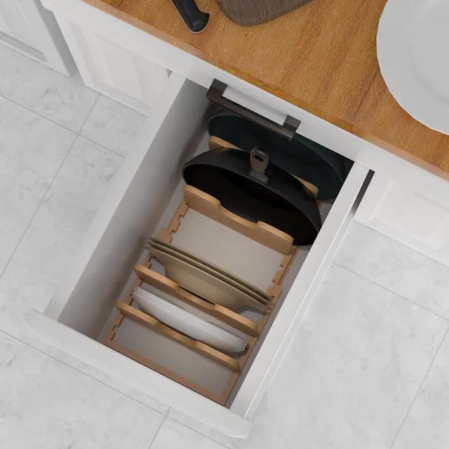 Alt view image 5 of 7 - Pots and Pans Organizer Under Cabinet,Bamboo Pot Lid Organizer | Expandable Pan Organizer, Pot and Pan Organizer Rack for Kitchen Countertop or inside Cabinet