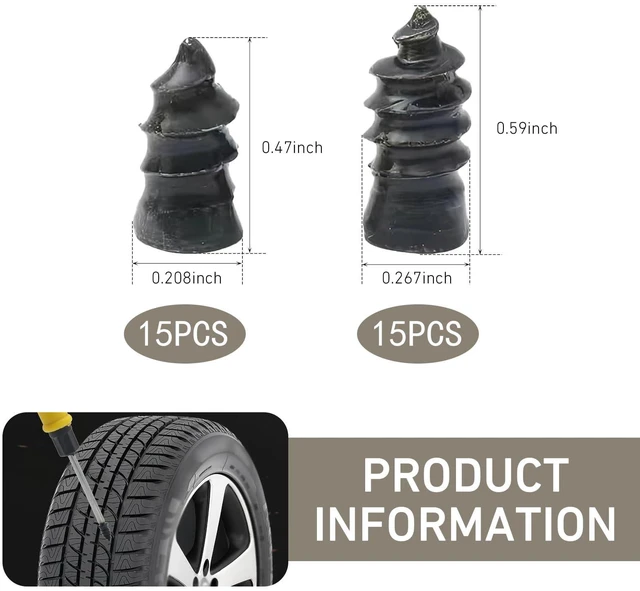 Alt view image 2 of 7 - 30 PCS Tire Repair Rubber Nail Kit, Vacuum Tire Screw Plug Repair Kit, Fast Self-Service Tool, Universal for Car Motorcycle Truck Tractor