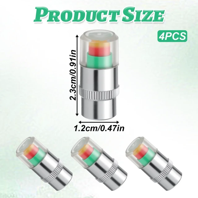Alt view image 2 of 7 - 4 PCS Car Tire Pressure Monitor Valve Stem Caps, Tire Pressure Caps 2.4Bar 36PSI Air Cap for Tires with 3 Color Eye Alert Sensor Indicator for Cars, Trucks, Motorcycles, Bicycles