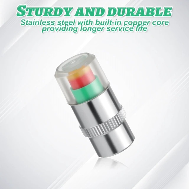 Alt view image 7 of 7 - 4 PCS Car Tire Pressure Monitor Valve Stem Caps, Tire Pressure Caps 2.4Bar 36PSI Air Cap for Tires with 3 Color Eye Alert Sensor Indicator for Cars, Trucks, Motorcycles, Bicycles