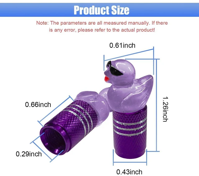 Alt view image 2 of 6 - 4PCS Cute Sunglasses Duck Car Tire Valve Stem Caps, Glow in Dark Tire Pressure Cover, Dustproof Wheel Air Cap, Funny Duck Vehicle Decorations Accessory for SUV, Truck, Motorcycle (Purple)