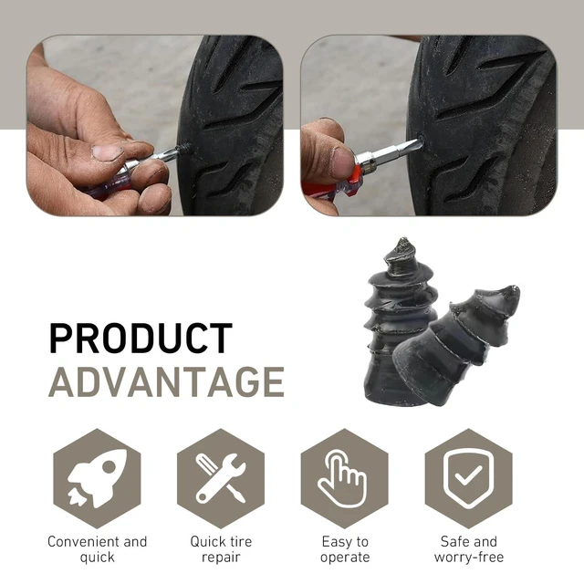 Alt view image 6 of 7 - 30 PCS Tire Repair Rubber Nail Kit, Vacuum Tire Screw Plug Repair Kit, Fast Self-Service Tool, Universal for Car Motorcycle Truck Tractor