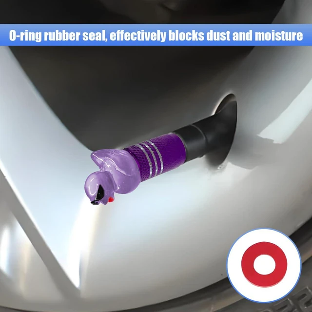 Alt view image 4 of 6 - 4PCS Cute Sunglasses Duck Car Tire Valve Stem Caps, Glow in Dark Tire Pressure Cover, Dustproof Wheel Air Cap, Funny Duck Vehicle Decorations Accessory for SUV, Truck, Motorcycle (Purple)