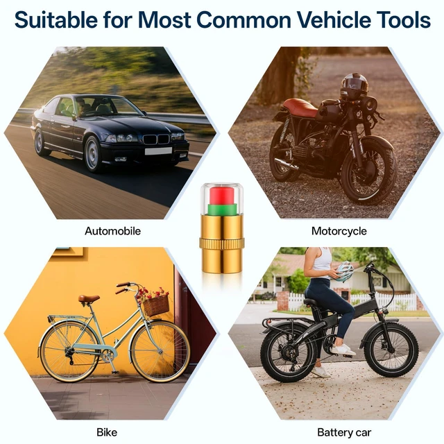 Alt view image 6 of 7 - 12PCS Car Tire Pressure Monitor Valve Stem Caps 3-Color Tire Pressure Caps Alarm Tires Indicator Sensor Indicator Universal Valve Stem Cap for Cars, SUVs, Trucks, Motorcycles, Bicycles