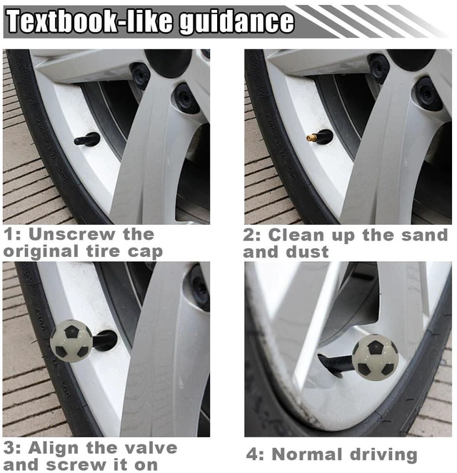 Alt view image 3 of 6 - 4PCS Car Tire Valve Stem Caps, Soccer Ball Valve Stem Covers Built-in Brass Core, Dustproof and Air Leakage Proof Car Tire Accessories Universal for Car, SUV, Bicycle, Truck and Motorcycle (Football)