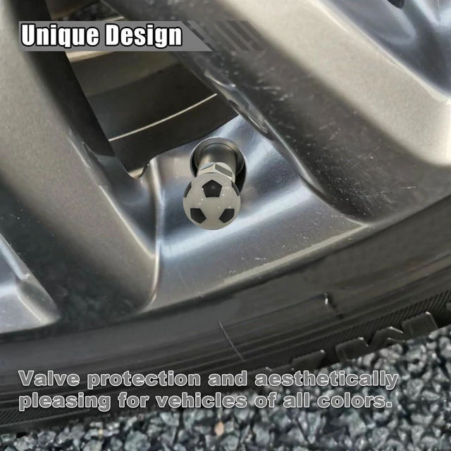 Alt view image 4 of 6 - 4PCS Car Tire Valve Stem Caps, Soccer Ball Valve Stem Covers Built-in Brass Core, Dustproof and Air Leakage Proof Car Tire Accessories Universal for Car, SUV, Bicycle, Truck and Motorcycle (Football)