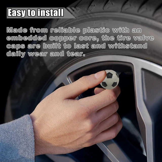 Alt view image 5 of 6 - 4PCS Car Tire Valve Stem Caps, Soccer Ball Valve Stem Covers Built-in Brass Core, Dustproof and Air Leakage Proof Car Tire Accessories Universal for Car, SUV, Bicycle, Truck and Motorcycle (Football)