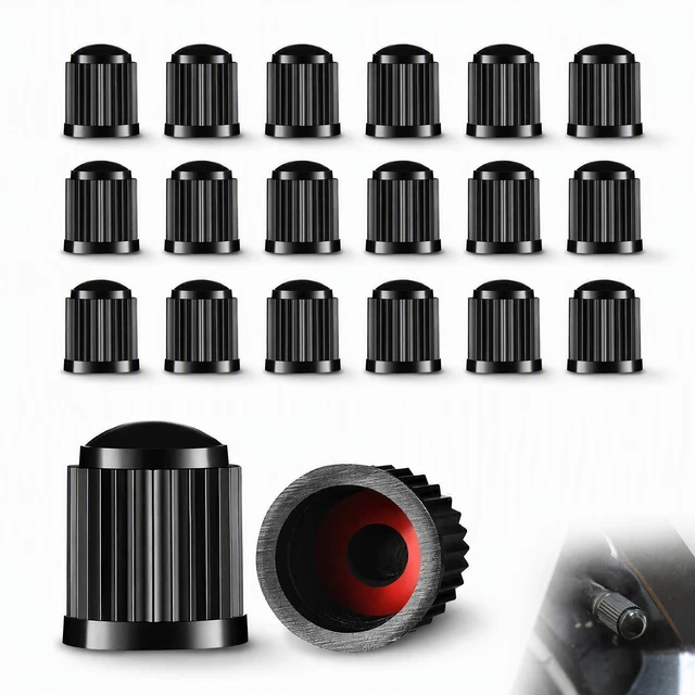 Main image of 20PCS Tire Valve Stem Caps, Plastic Auto Wheel Stem Cover with O-Rubber Seal, Tire Valve Dust Cap Air Caps Cover, Universal Automotive Accessories for Car, SUV, Truck, Motorcycle (Black)