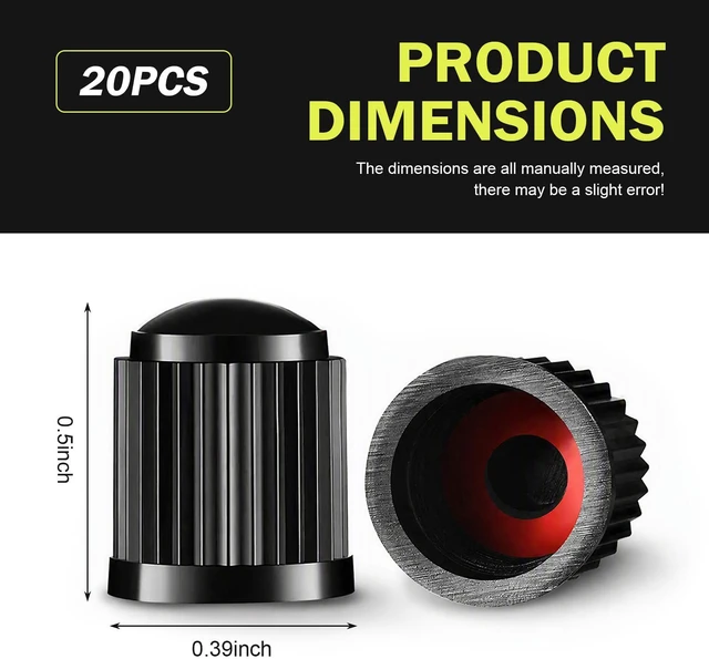 Alt view image 2 of 7 - 20PCS Tire Valve Stem Caps, Plastic Auto Wheel Stem Cover with O-Rubber Seal, Tire Valve Dust Cap Air Caps Cover, Universal Automotive Accessories for Car, SUV, Truck, Motorcycle (Black)