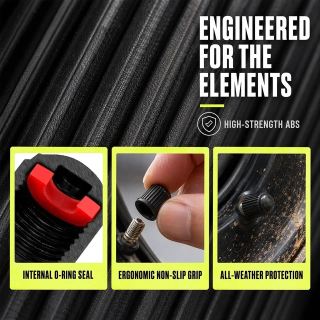 Alt view image 4 of 7 - 20PCS Tire Valve Stem Caps, Plastic Auto Wheel Stem Cover with O-Rubber Seal, Tire Valve Dust Cap Air Caps Cover, Universal Automotive Accessories for Car, SUV, Truck, Motorcycle (Black)