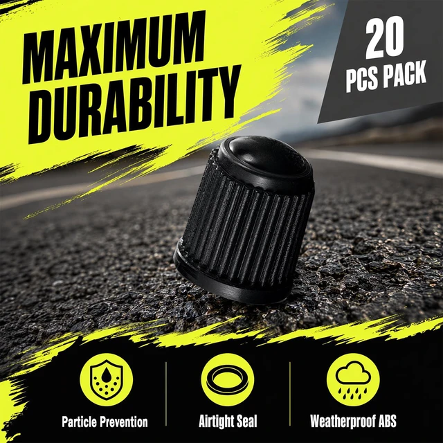 Alt view image 5 of 7 - 20PCS Tire Valve Stem Caps, Plastic Auto Wheel Stem Cover with O-Rubber Seal, Tire Valve Dust Cap Air Caps Cover, Universal Automotive Accessories for Car, SUV, Truck, Motorcycle (Black)