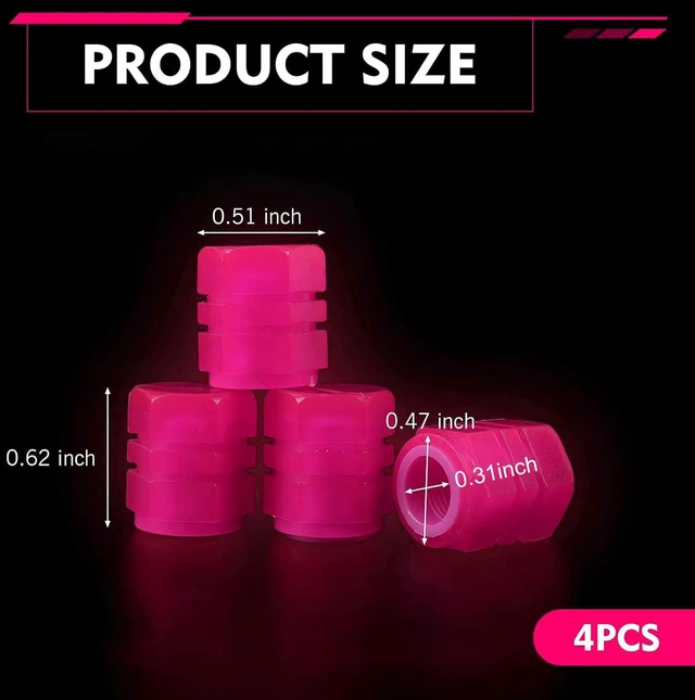Alt view image 2 of 7 - 4PCS Luminous Tire Valve Stem Caps, Fluorescent Valve Stem Caps, Universal Auto Accessories for Car, Truck, Motorcycles, Bike (Pink)