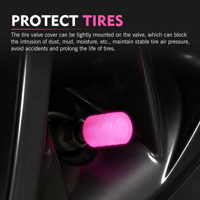 Alt view image 3 of 7 - 4PCS Luminous Tire Valve Stem Caps, Fluorescent Valve Stem Caps, Universal Auto Accessories for Car, Truck, Motorcycles, Bike (Pink)