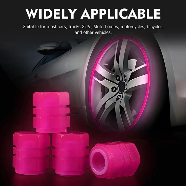 Alt view image 7 of 7 - 4PCS Luminous Tire Valve Stem Caps, Fluorescent Valve Stem Caps, Universal Auto Accessories for Car, Truck, Motorcycles, Bike (Pink)