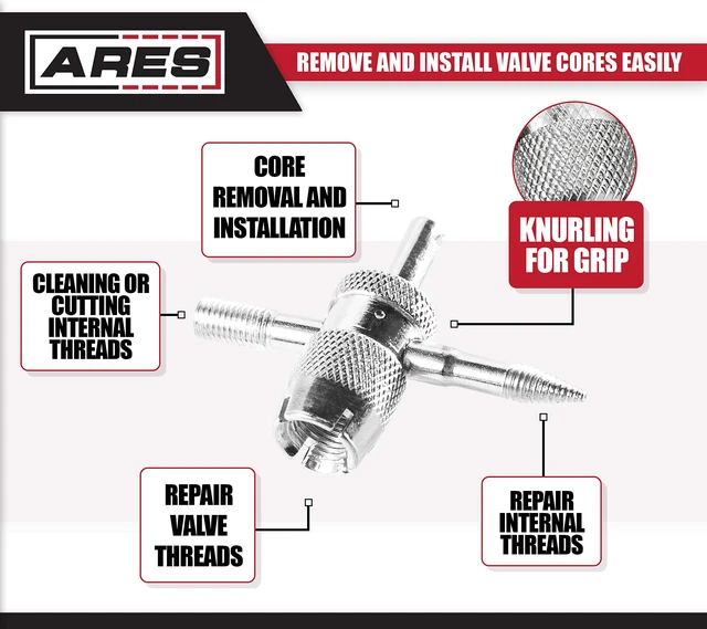 Alt view image 3 of 7 - 4-Way Valve Tool with 4 Valve Cores | Install and Remove Valve Cores