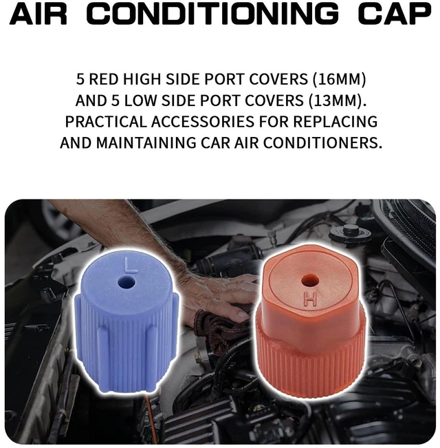 Alt view image 3 of 6 - Hirificing 10PCS A/C System Valve Cap R134a 13mm & 16mm Air Conditioning Service AC System Charging Port Caps 5 Sets Blue Low Side & 5 Sets Red High Side Fit for Most R134a AC System Vehicles