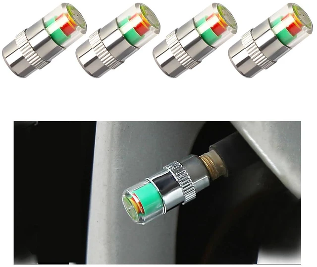 Main image of 4 PCS Tire Pressure Monitor Valve Stem Caps, 2.4Bar 36PSI Car Tire Pressure Monitor Sensor Indicator with 3-Color Eye Alert, Universal Valve Stem Caps for Cars (Silver)