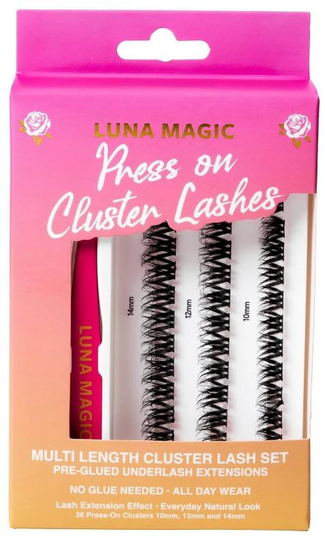 Main image of Press on Cluster Lashes Kit - 36ct: Synthetic Hair, Full Volume Enhancement, False Eyelashes, Black
