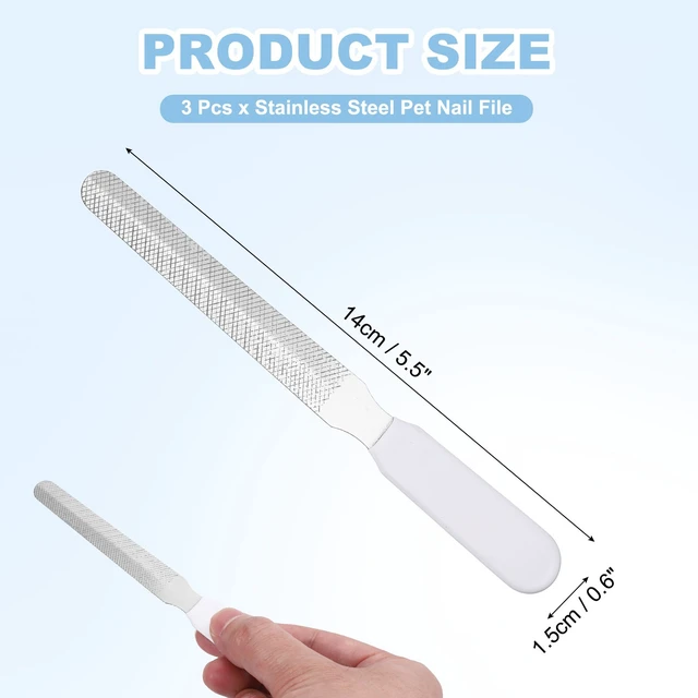 Alt view image 6 of 6 - Stainless Steel Grooming Tool Pet Nail File 5.5" x 0.6" White 3 Pcs