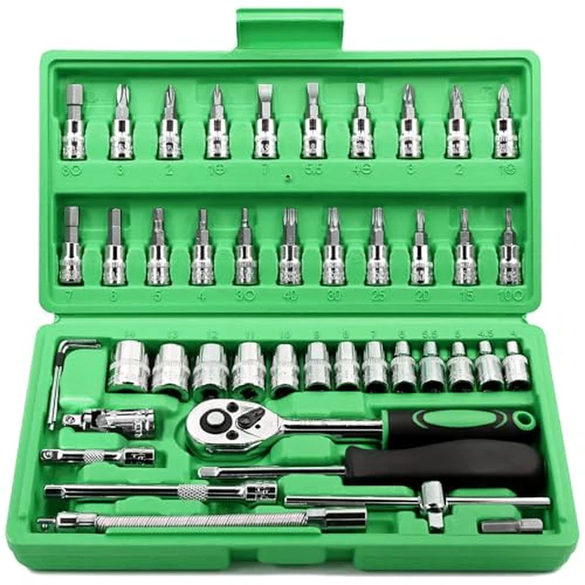 Alt view image 4 of 5 - 46 Pieces 1/4 inch Drive Socket Ratchet Wrench Set, with Bit Socket Set Metric and Extension Bar for Auto Repairing and Household, with Storage Case