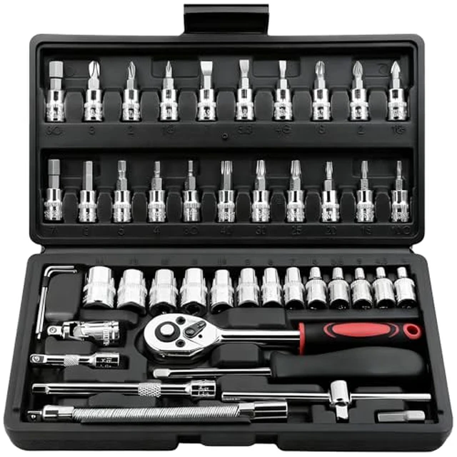 Alt view image 3 of 5 - 46 Pieces 1/4 inch Drive Socket Ratchet Wrench Set, with Bit Socket Set Metric and Extension Bar for Auto Repairing and Household, with Storage Case