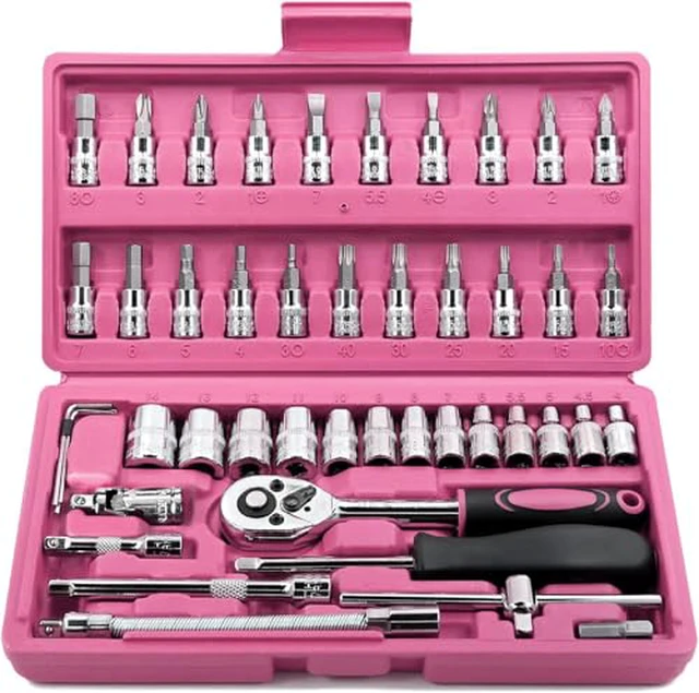 Alt view image 5 of 5 - 46 Pieces 1/4 inch Drive Socket Ratchet Wrench Set, with Bit Socket Set Metric and Extension Bar for Auto Repairing and Household, with Storage Case