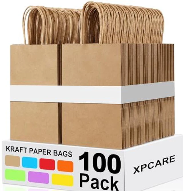 Alt view image 2 of 6 - Brown Paper Bags with Handles, 100Pcs 5.25x3.25x8.25'' Kraft Bags