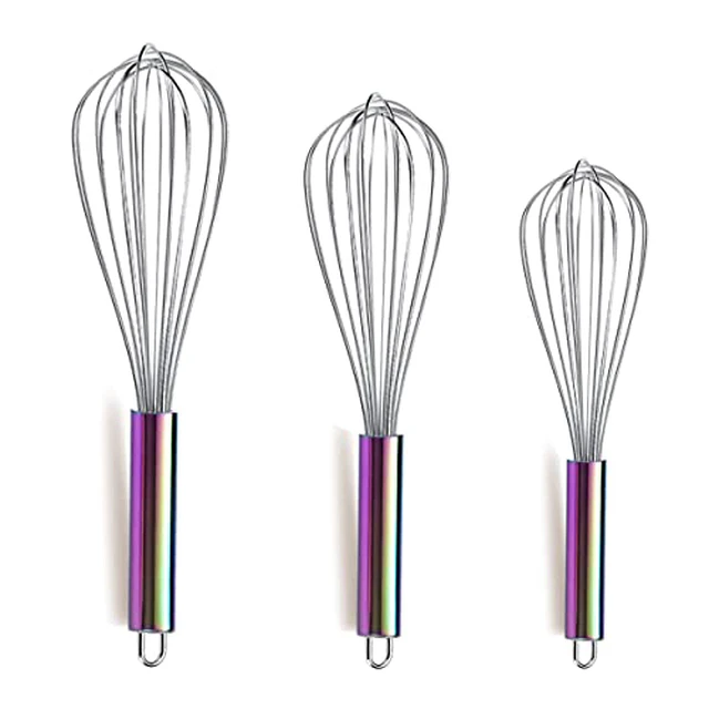 Alt view image 3 of 5 - Whisk Pack of 3 Stainless Steel 8",10",12", Titianium Plating Whisks for Cooking, Beater,Wire Whisk Set Kitchen Wisk (Gold)