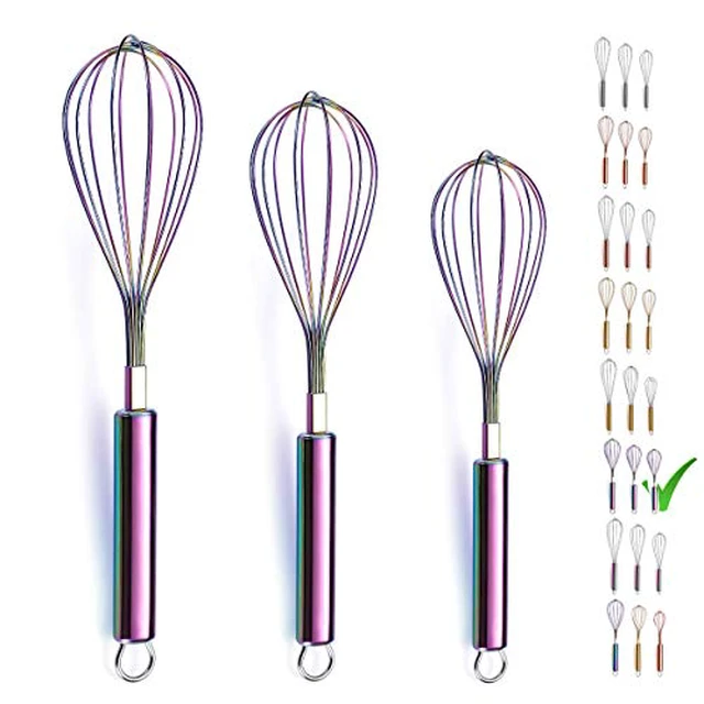 Alt view image 4 of 5 - Whisk Pack of 3 Stainless Steel 8",10",12", Titianium Plating Whisks for Cooking, Beater,Wire Whisk Set Kitchen Wisk (Gold)