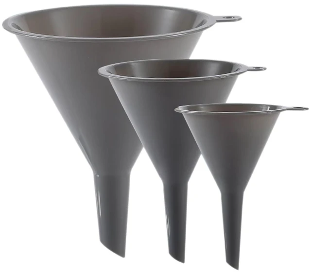 Main image of Plastic Kitchen Funnel Set of 3, Round Kitchen Funnels for Filling Bottles, Durable and Multifunctional Funnels for Filling Canning, Cooking, Lab or Car Oil (Gray)