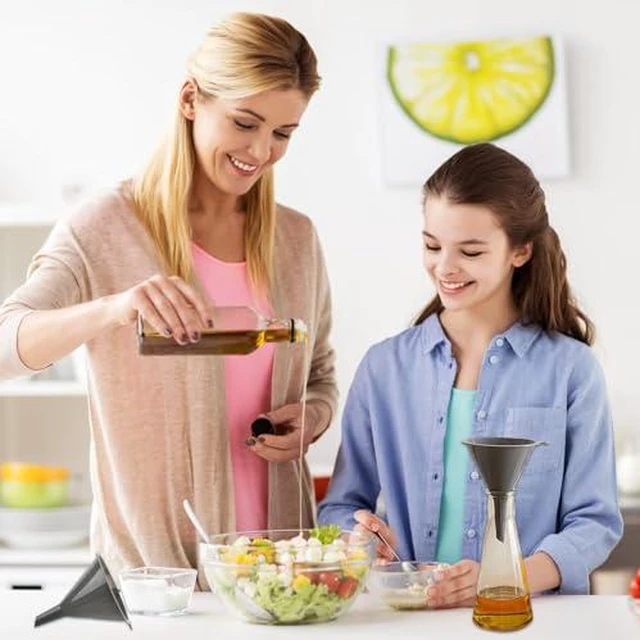 Alt view image 6 of 6 - Plastic Kitchen Funnel Set of 3, Round Kitchen Funnels for Filling Bottles, Durable and Multifunctional Funnels for Filling Canning, Cooking, Lab or Car Oil (Gray)