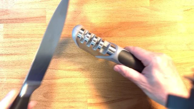 Alt view image 5 of 6 - 5-in-1 Knife Sharpener 4 Stage with Cut-Resistant Glove, Quickly Sharpens & Restores Dull Blades, Easy & Safe for Home Manual Kitchen Use, Fits Most Knives and Scissors, Black+Silver