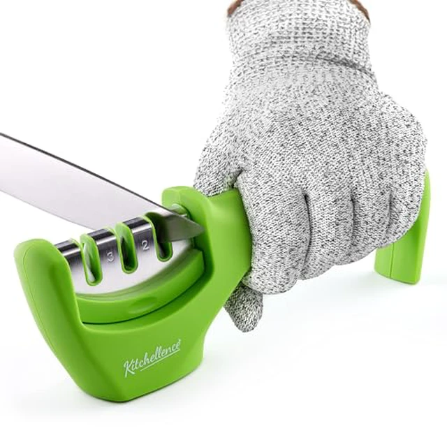 Alt view image 3 of 3 - 4-in-1 Kitchen Knife Accessories: 3-Stage Knife Sharpener Helps Repair, Restore, Polish Blades and Cut-Resistant Glove (Black)