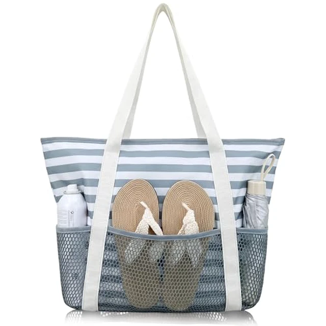 Alt view image 3 of 4 - Beach Bag Large Waterproof Sandproof Tote for Women with Zipper and Mesh Pockets
