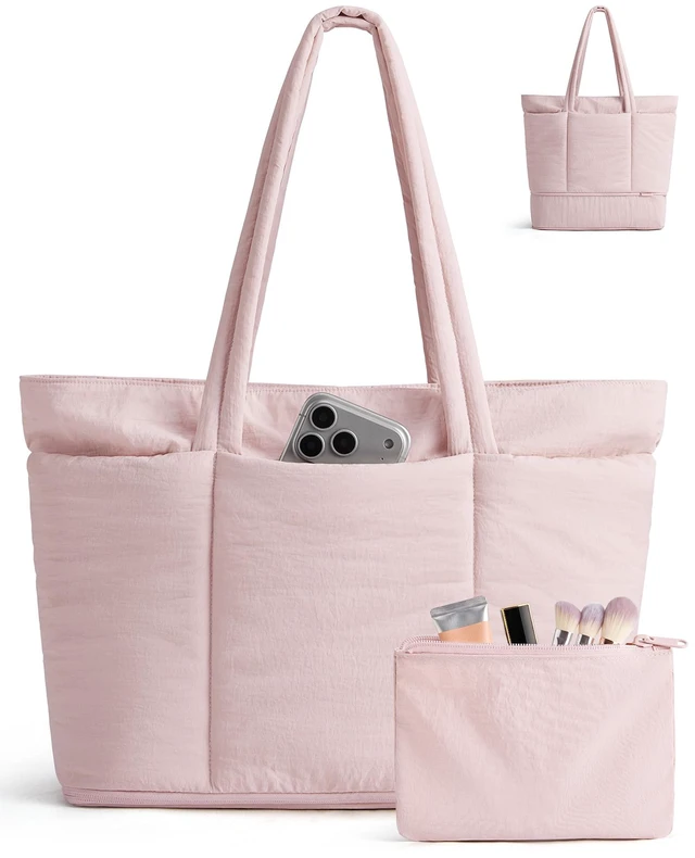 Main image of Puffer Tote Bag for Women, Expandable Teacher Handbag w/Pouch