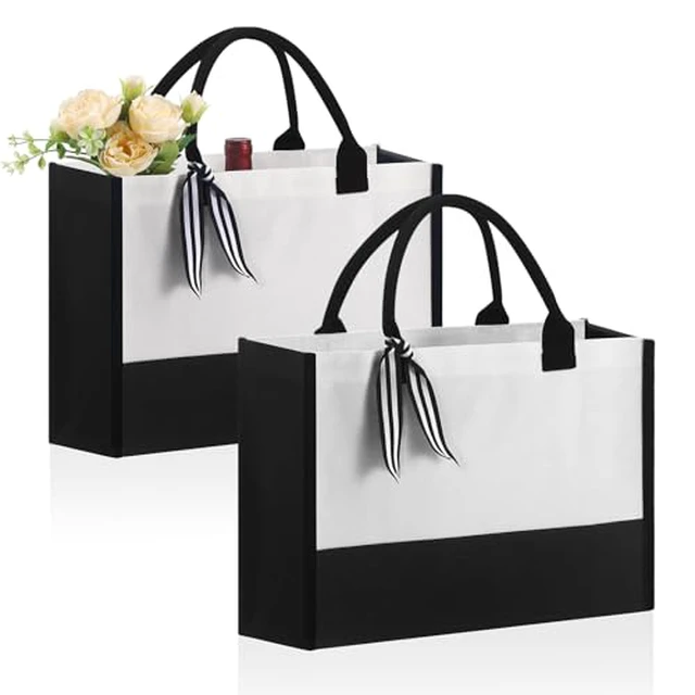 Alt view image 2 of 7 - Personalized Classic Canvas Tote Bag(Black and White), for Wedding, Birthday, Beach, Perfect Gifts for Women