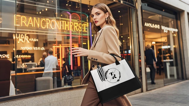Alt view image 3 of 7 - Personalized Classic Canvas Tote Bag(Black and White), for Wedding, Birthday, Beach, Perfect Gifts for Women