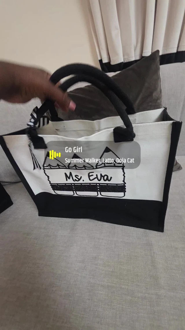 Alt view image 5 of 7 - Personalized Classic Canvas Tote Bag(Black and White), for Wedding, Birthday, Beach, Perfect Gifts for Women