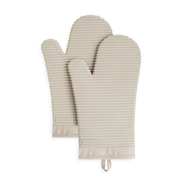 Alt view image 2 of 5 - Ribbed Soft Silicone Oven Mitt 2-Pack Set, 7.5"x13", Milkshake Tan