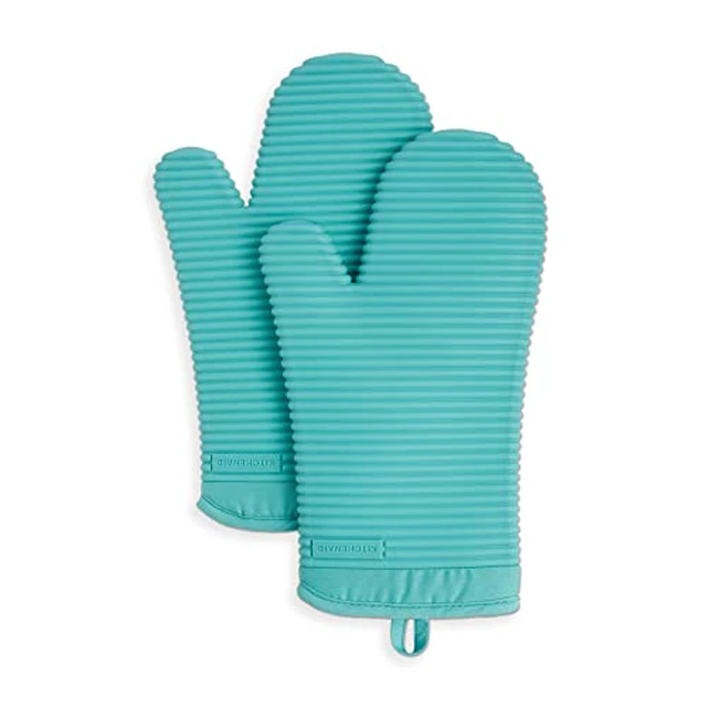 Alt view image 3 of 5 - Ribbed Soft Silicone Oven Mitt 2-Pack Set, 7.5"x13", Milkshake Tan