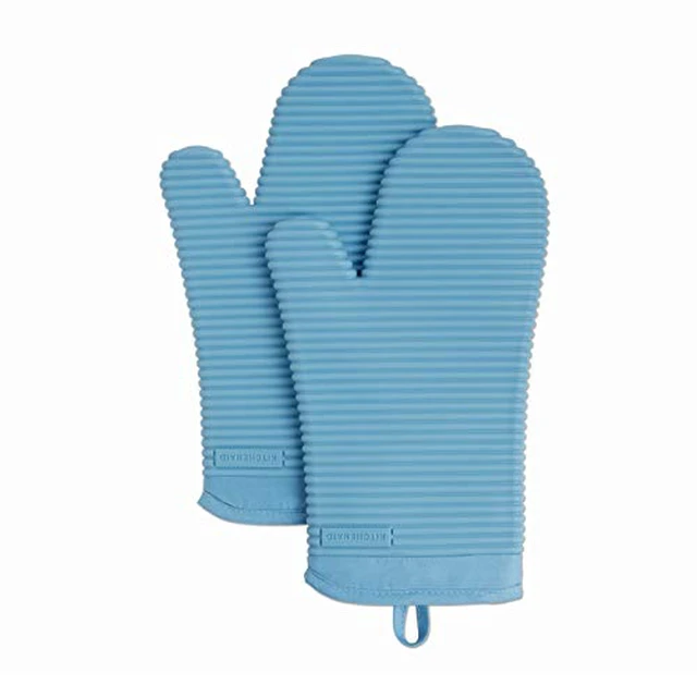 Alt view image 4 of 5 - Ribbed Soft Silicone Oven Mitt 2-Pack Set, 7.5"x13", Milkshake Tan