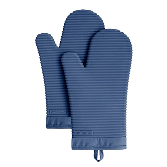 Alt view image 5 of 5 - Ribbed Soft Silicone Oven Mitt 2-Pack Set, 7.5"x13", Milkshake Tan