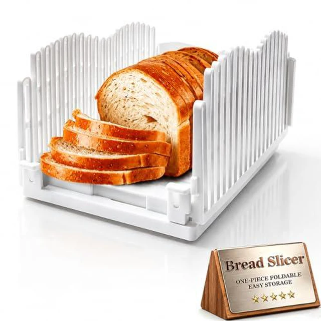 Alt view image 3 of 5 - Bread Slicer for Homemade Bread - Foldable Bread Cutter with Crumb Catcher Tray | Adjustable Bread Loaf Slicer with Non-Slip Base | Space-Saving Kitchen Tool for Sourdough, Bagels & Loaf Cakes