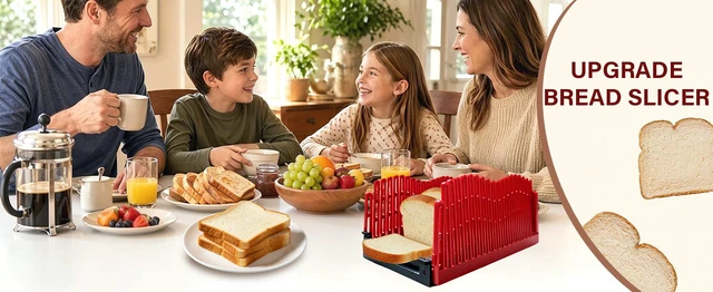 Alt view image 4 of 5 - Bread Slicer for Homemade Bread - Foldable Bread Cutter with Crumb Catcher Tray | Adjustable Bread Loaf Slicer with Non-Slip Base | Space-Saving Kitchen Tool for Sourdough, Bagels & Loaf Cakes