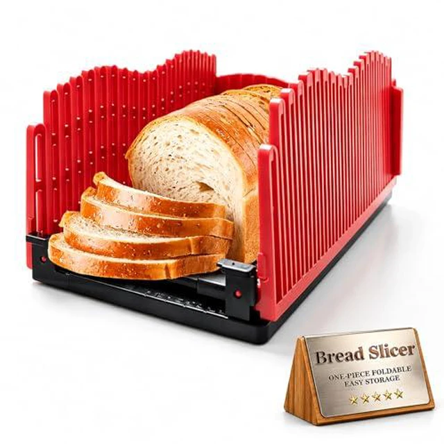 Alt view image 2 of 5 - Bread Slicer for Homemade Bread - Foldable Bread Cutter with Crumb Catcher Tray | Adjustable Bread Loaf Slicer with Non-Slip Base | Space-Saving Kitchen Tool for Sourdough, Bagels & Loaf Cakes
