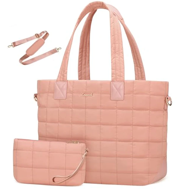 Alt view image 2 of 6 - Laptop Tote Bag for Women, 15.6 Inch Large Puffer Work Computer Tote Bags for Teacher Nurse, Quilted Women's Purse Tote Shoulder Handbags with Zipper for Travel College Office Gym, Beige