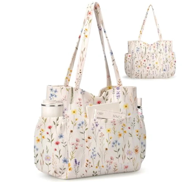 Alt view image 2 of 7 - Corduroy Tote Bag for Women,Large Capacity Cute Tote Bags With 6 Pockets,Crossbody Shoulder Handbag for Work Travel Gym