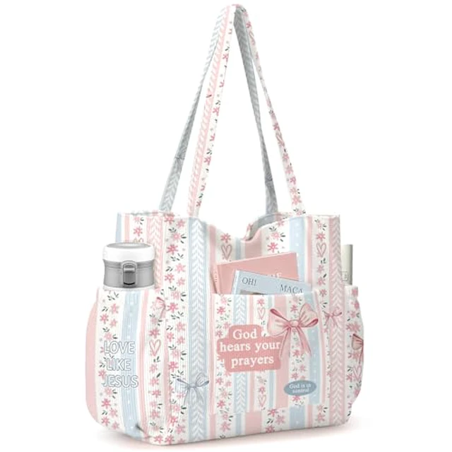 Alt view image 3 of 7 - Corduroy Tote Bag for Women,Large Capacity Cute Tote Bags With 6 Pockets,Crossbody Shoulder Handbag for Work Travel Gym