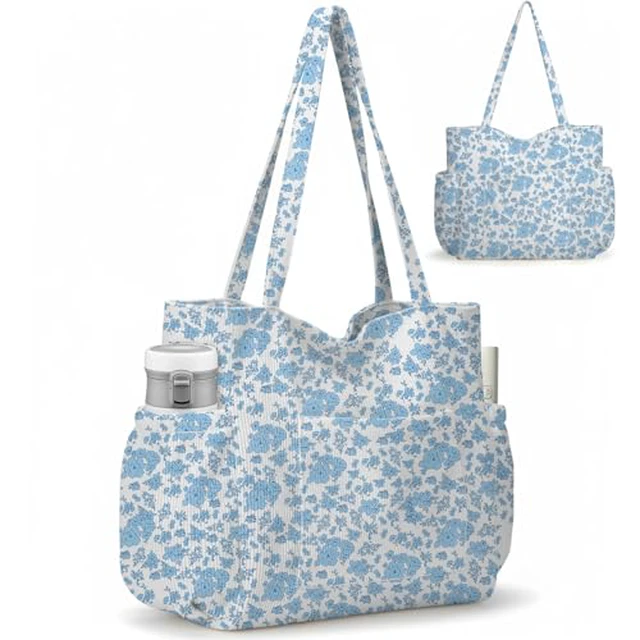 Alt view image 5 of 7 - Corduroy Tote Bag for Women,Large Capacity Cute Tote Bags With 6 Pockets,Crossbody Shoulder Handbag for Work Travel Gym