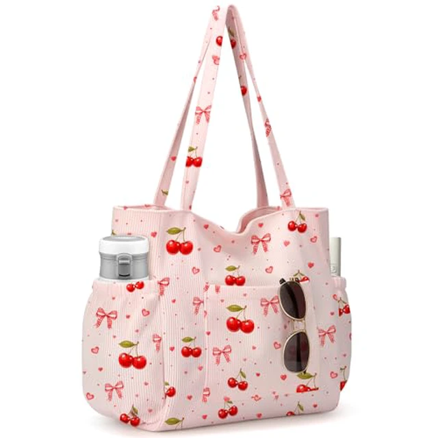 Alt view image 7 of 7 - Corduroy Tote Bag for Women,Large Capacity Cute Tote Bags With 6 Pockets,Crossbody Shoulder Handbag for Work Travel Gym